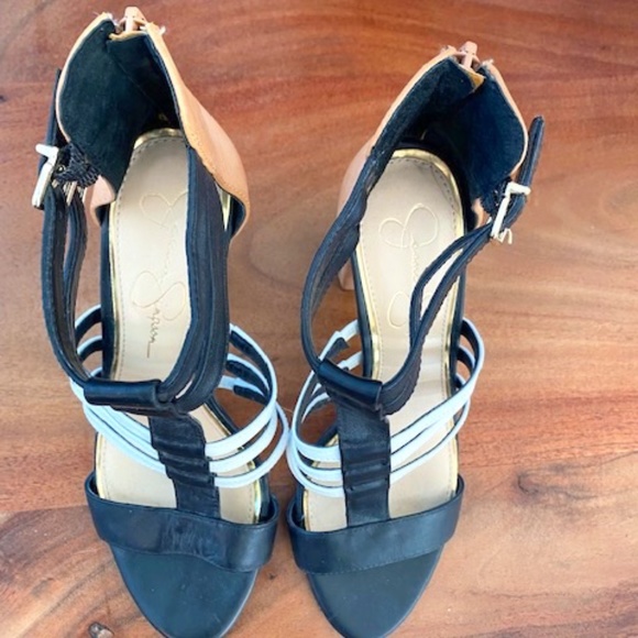 Jessica Simpson Tri Tone Strappy Heels, size 7.5. - Picture 1 of 4